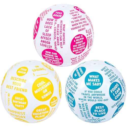 3 Pcs Coping Skills Balls 24 Inch Social Conversation Skill Development Breaking The Ice Anger Management Ball for Adult Fun Group Therapy Tool Games Activity