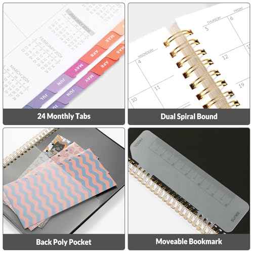 SUNEE 2026?2027 Monthly Planner ? Large 7" x 10" Organizer with Tabs, 100 GSM Paper, 24-Month Calendar, Spiral Bound, Flexible Cover for Office, School, Women, Men, Black