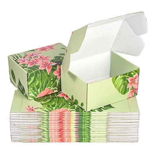 Hawaiian Flower Shipping Boxes Pack of 25 - 8x6x4in Hawaiian Floral Gift Boxes Small Cardboard Corrugated Mailer Shipping Boxes for Small Business Packaging Shipping Mailing