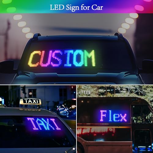 LED Sign for Car with Bluetooth APP Control, Custom Programmable LED Sign for Taxi Driver,Business, Holidays - Scrolling Display, 24x5 Inch Flexible Matrix Panel