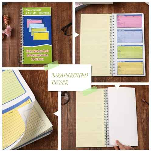 Sinmoe 16 Pcs Spiral Bound Phone Message Book with Carbon Copy 5-1/2" x 11" 2 Part Colorful Carbonless Telephone Message Pads Duplicate Spiral Phone Call Log Book for Business Office