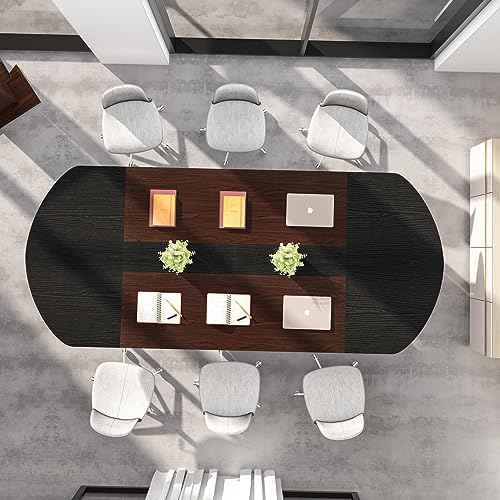 Tribesigns 6FT Oval Conference Table, 70.86" Curved Meeting Tables, Brown Blak Business Table,Two-Tone Finish Curved Meeting Tables for Office,Training Seminar Table for 4-6