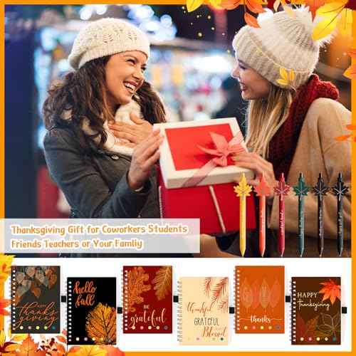 24 Sets Fall Thanksgiving Gifts Autumn Notebook and Fall Ballpoint Pens Set Maple Leaf Notebook Friendsgiving Autumn Gifts Bulk for Student Classroom Office Harvest Party Favor