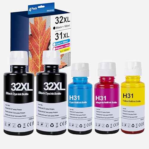 Compatible 31 32XL Ink Bottle Set 5 Pack 31/32 XL Ink Refill Replacement for Smart Tank 7301 7001 7602 5000 6001 5101 5102 5103 Plus 651 551 455 457 450 Remanufactured (2BK 165ML, CMY 100ml