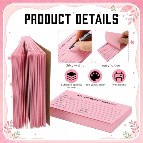 Pink Student Pass Transfer Book 10-Pack Classroom Hallway Passes