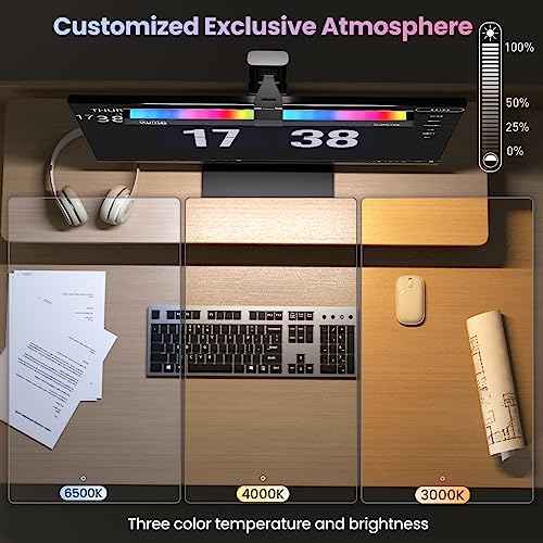 Quntis Monitor Light RGB Backlight, Eye-Care Computer Lights Bar Gaming Office Desk Lamp, 15 Modes Backlight, 3 Color Temperature & Brightness Dimmable Front Light, Ra95 Screen No Glare Monitor Lamp