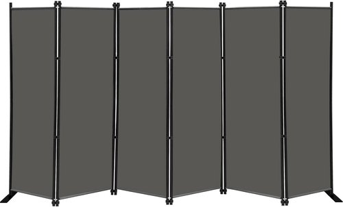MAYOLIAH 6-Panel Folding Privacy Screen - 9ft Wide, 6ft Tall Room Divider | Portable Grey Partition