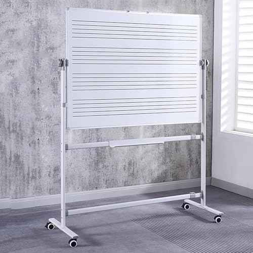 Double-Sided Mobile Music Staff Whiteboard - 90x120cm Magnetic Dry Erase Board on Rolling Stand | Portable 5-Line Notation Board for Classrooms, Studios, Home