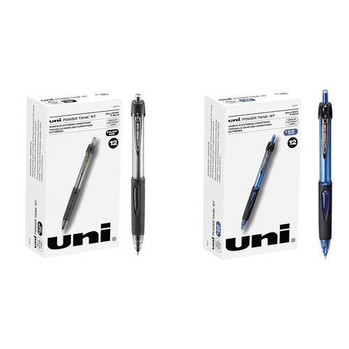 Uniball PowerTank RT Black and Blue Pens 12 Pack 1.0mm Bold Ballpoint Retractable Bulk Office Supplies Colored Pens Fine Point Smooth Writing