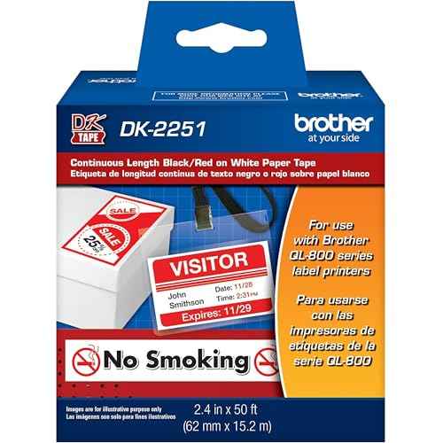 Brother Genuine DK-2251 Continuous Length Replacement Labels, Black/Red Label on White Paper Tape, Engineered with Excellence, 2.4¡± x 50 feet, 1 Roll per Box