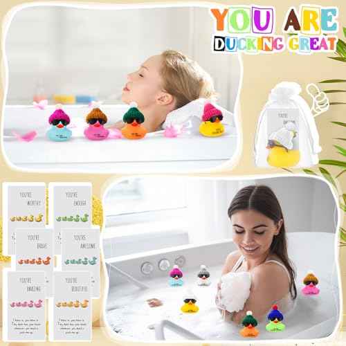 Liliful 48 Set Employee Appreciation Gift Bulk for Coworker You Are Awesome Sign Card Cheer up Rubber Ducks with Glasses Inspirational Mini Christmas Thank You Gift for Staff Team Teacher Women