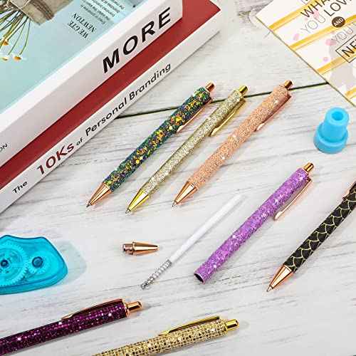 Handepo 60 Piece Cute Pretty Metal Glitter Ballpoint Pens for Women Fancy Shiny Journaling Pen for Writing, Black Ink Medium Point 1.0 mm Click for Birthday Office School Supplies