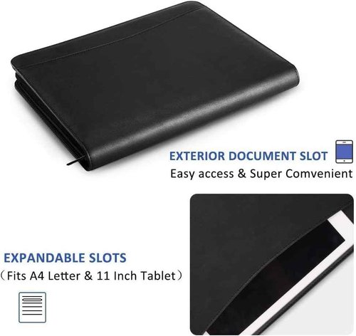 【2 Pack】 Padfolio Resume Portfolio Folder,OOWOLF PU Leather Professional with Round Ring Binder 8.5 x 11 Inch Writing Pad Tablet Sleeve Interview Document Organizer Business Card Holder Case