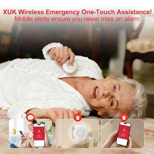XUK WiFi SOS Caregiver Pager Call Button for Elderly, No Monthly Fee 2.4GHz Wi-Fi APP Control Wireless Nursing Call System with 1 SOS Watch Pagers & 1 Receiver Life Alert Systems for Seniors
