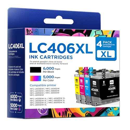 LC406XL Ink Cartridges High Yield Compatible for Brother LC406XL LC406 use with MFC-J4335DW MFC-J4535DW MFC-J5855DW MFC-J6555DW MFC-J6955DW Printer (Black, Cyan, Magenta, Yellow, 4 Pack)
