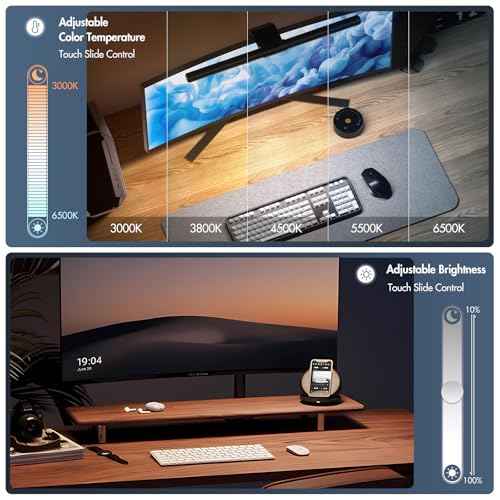 Quntis Monitor Light Bar with Remote, Fit for Curved Monitors/Camera Base, Eye-Care Computer Screen Light Bar, Auto-Dimming Dimmable Work Office Gaming Desk Lamp, Gray