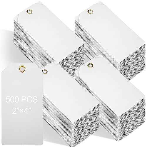 Thyle 500 Pcs Blank Plastic Shipping Tags with Wire Waterproof Labeling Hang Tags with String and Holes for Luggage Inventory Name Price Clothing Bag(2" x 4",White)