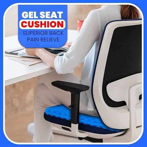 Cooling Gel Seat Cushion for Long Sitting ? Breathable Honey Comb Design Absorbs Pressure Points, Durable Gel Cushion for Office Chair, Car, Wheelchair, Home, & Travel ? Pain Relief & Posture Support