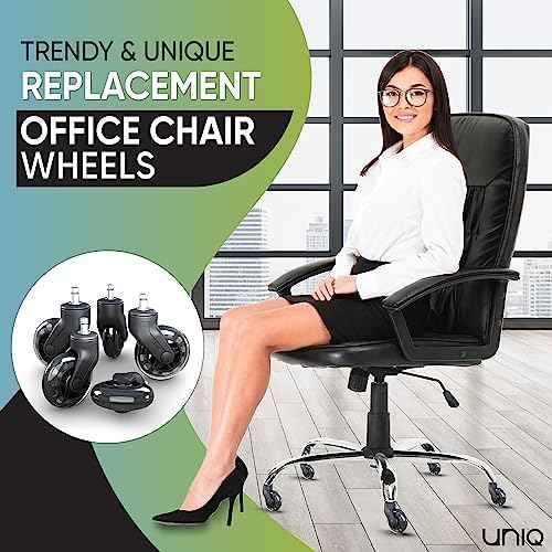 Replacement Office Chair Wheels for Carpet, Wood & Tile, Set of 5 - Premium Quality Office Chair Casters for Work & Gaming Chair - Smooth & Noise-Free Rubber Wheel for Office Chair