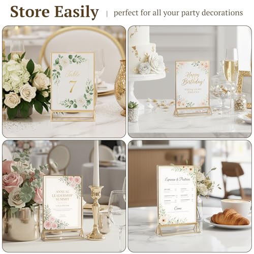 EHWINE 12 Pack Gold Acrylic Sign Holders 4x6 Inch Double Sided Tabletop Stands