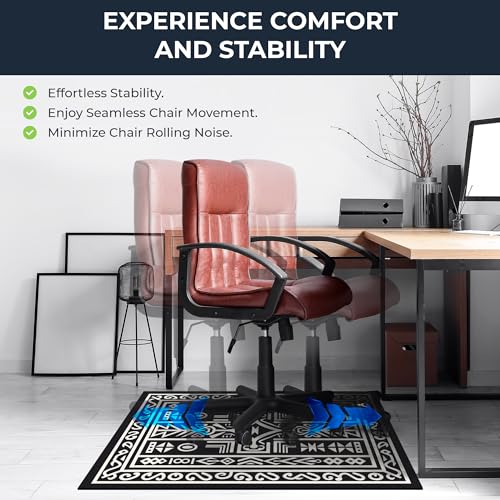 DECOLURE Office Chair Mat for Hardwood Floor, 36"x48", Computer Desk Chair Mat, Desk Rug for Home, Noise Reducing Rolling Mat, Smooth Anti-Slip Floor Protector (Aztec Tribal)