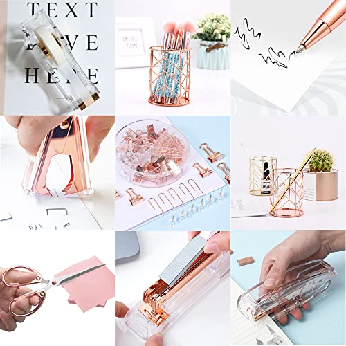 Famassi Rose Gold Desk Organizer Set with Stapler, Tape Holder, Pens & Clips