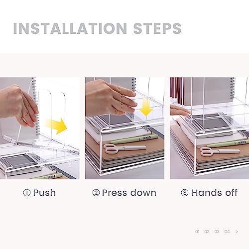 DINGHUO Acrylic Desk Organizers and Accessories, Clear Paper File Folder Organizer Letter Tray Sliding Drawer with 4 Upright Sections File Holder, Office Supplies Workspace Organizers - 1 Pack