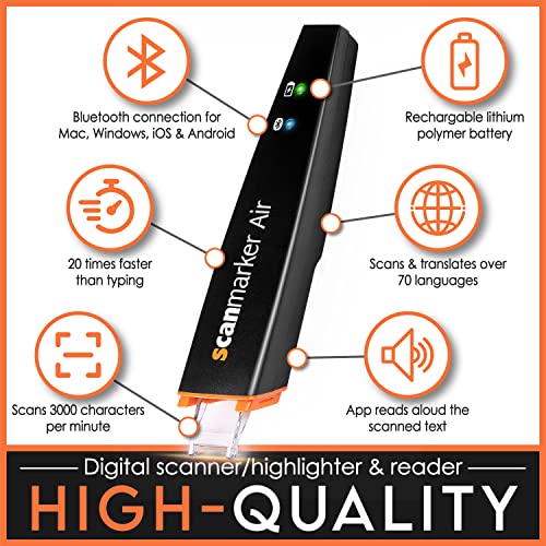 Scanmarker Air Reading Pen & Translator Pen - Black, Wireless OCR for Multilingual Text