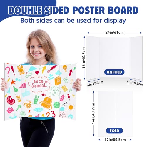 Trifold Poster Board,4 Pack 24" x 16" White Corrugated Poster Boards,Display Board,Perfect for School Projects, Science Fairs, Event Displays, and Business Presentations