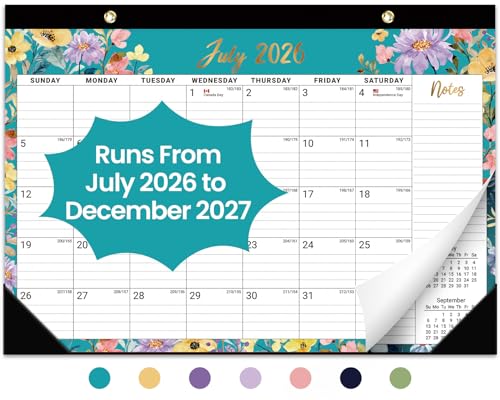 Floral Jul 2026-Dec 2027 18-Month Desk Calendar - Taja 2026-2027, 17x12 inches