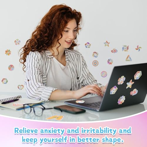 102 Pieces Calm Anxiety Sensory Stickers, 2 Different Surface Texture Styles, Breathing Mindfulness Textured Stickers for Office & Classroom Desks, Fidget Anxiety & Stress Relief for Adults & Teens