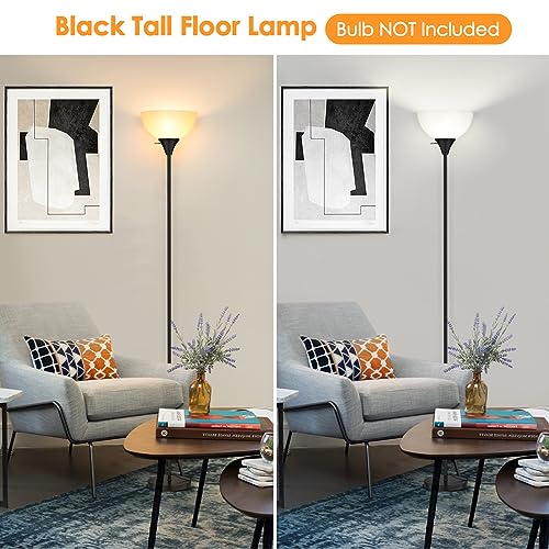 Floor Lamp, LED Standing Lamps with White Plastic Shade, Black Modern Torchiere Floor Lamp, Tall Lamps for Living Room Dorm, Bulb not Included
