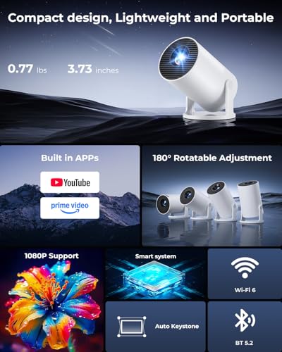 ClokoWe Basic White Mini Portable Projector with WiFi Bluetooth 4K Support
