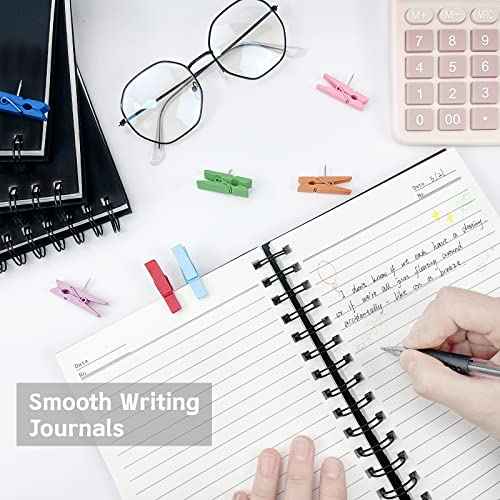 4 Pack Spiral Notebook,A5 Lined Black Journal Notebook 5.62 x 8.4 inches-100 Sheets/200 Pages,100GSM Thick Paper,Hardcover Journals for Writing Work School Supplies