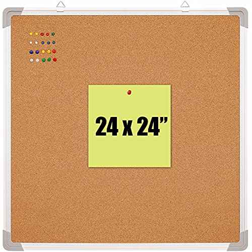 Cork Board Set - Bulletin Corkboard 24 x 24 inch Framed with 10 Thumb Tacks - Wall Hanging Message Memo Pin Tackboard Organizer for Home, Office, Desk and Cubicle (Cork 24x24)