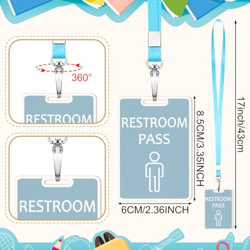 Sabary 6 Sets Hall Pass Lanyards and School Passes Set Unbreakable Wooden Bathroom Passes for Classrooms Hall, Restroom, Library, Office and Nurse School Teacher Supplies Gift(Light Color)