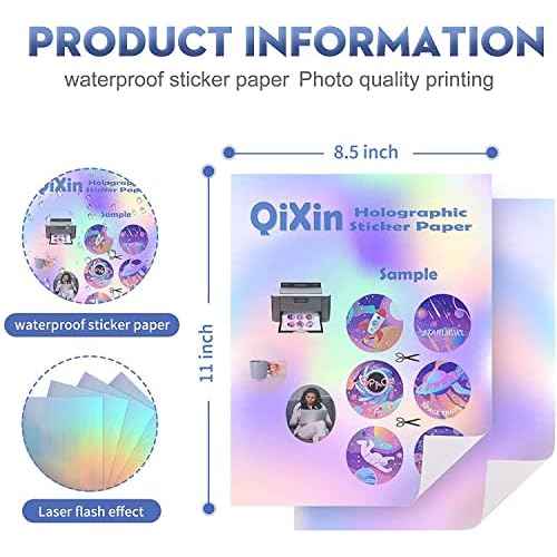100 Sheets Holographic Sticker Paper 8.5 x11 inch for Inkjet Printer & Laser Printer US letter size Holographic Printable Vinyl Rainbow Sticker Printer Paper Adhesive Waterproof Vinyl