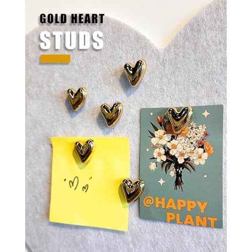 30 pcs - Heart Decorative Pins, Gold Cute Pins for Bulletin Board, Office or Home (30Pcs-Gold)