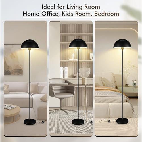 Floor Lamp, Industrial Black Floor Lamps for Living Room, 65.6in Standing Lamp, Retro Mushroom Dome Shade, Whole Metal, E26 Socket, Mid Century Modern Floor Lamp for Bedroom/Office,No Bulb
