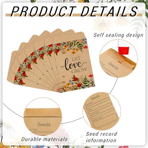 Wedding Seed Packets 100 Pcs Self-Adhesive Wildflower Envelopes - Let Love Grow