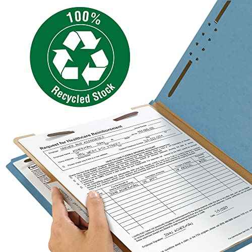 Smead 100% Recycled Pressboard Classification File Folder, 1 Divider, 2" Expansion, Legal Size, Blue, 10 per Box (18721)