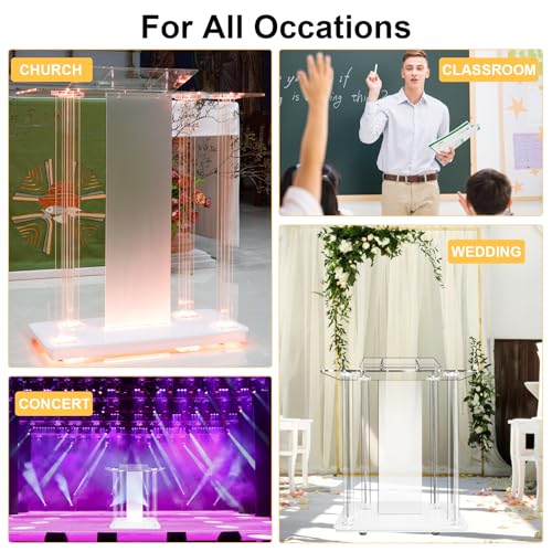 46in LED Acrylic Church Pulpit with Wheels – Clear Lectern Podium with 15 Color Lights (Variation: 46IN Podium)