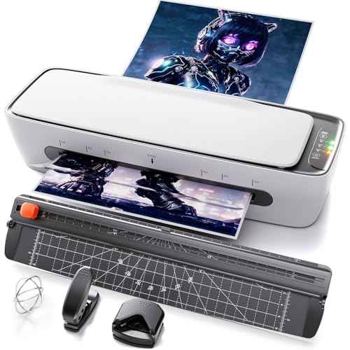 6 In1 Laminator Machine, 9 Inch A4 Laminating Machine, Desktop Thermal Laminator, Never Jam, 15 Laminating Pouches, Paper Trimmer, Corner Rounder, 1 Min Fast Warm-Up, Home Office School Use