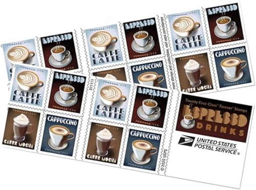 United States Postal Service Espresso Drinks Postage Stamp Booklet of 20 - Forever Collectible