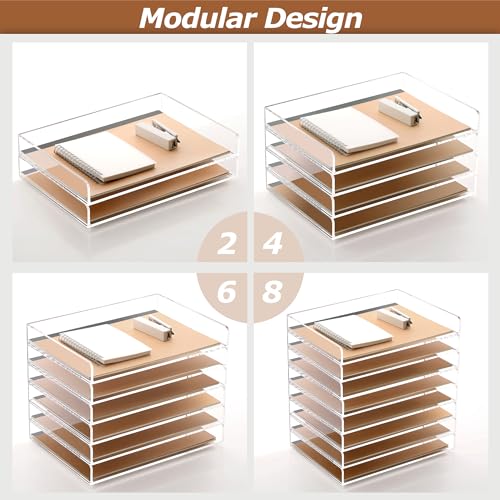 SANRUI Thin 2 Tier Stackable Acrylic Letter Tray - A4 Desk Organizer