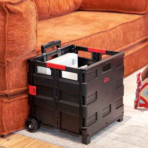 JJRING Folding Rolling Crate, Portable Utility Cart, Collapsible Handcart Shopping Trolley, Rolling Crate with Wheels for Teacher, Grocery, Office and Luggage