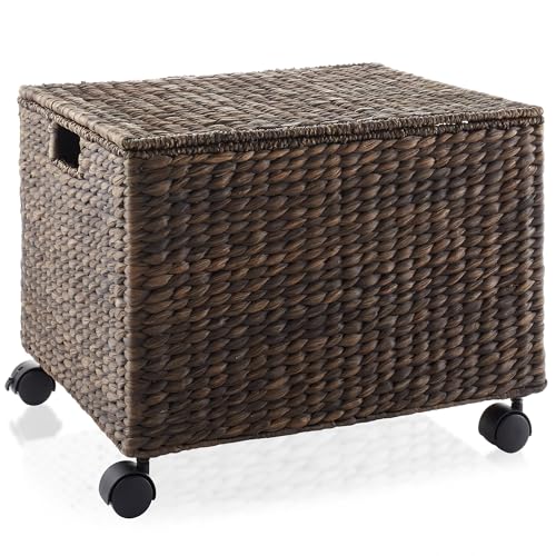 Casafield Espresso Rolling Filing Cabinet with Water Hyacinth, Lidded, 4 Casters