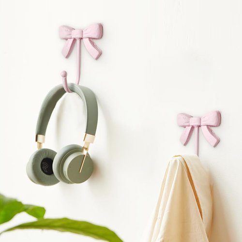 BOOMLATU Pink Bow Shape Hooks Rustic Bow Wall Hooks Pack of 2,Metal Decorative Hook Wall Mounted Bow Coat Hook for Home Kitchen Bathroom Office (Pink, Pack of 3)