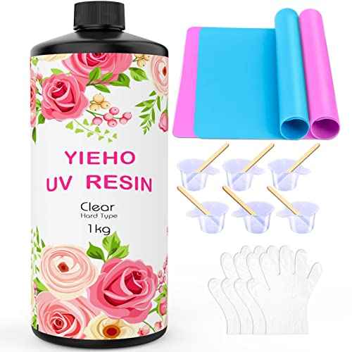1000g UV Resin -Upgraded Crystal Clear Hard UV Fast Curing Epoxy Resin Supplies with Mat for Craft Jewelry Making 1KG