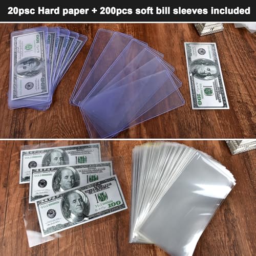 Coins Collector Case Holder Coin Capsules 46mm with 6 Sizes Foam Gasket (141 Pcs), Hard Paper Currency Sleeves (20 Pcs), Soft Dollar Bill Sleeves (200 Pcs) Storage Organizer Box (Black)